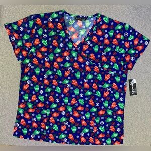 Christmas Holiday Scrub Top - Mittens Snowflakes Pattern